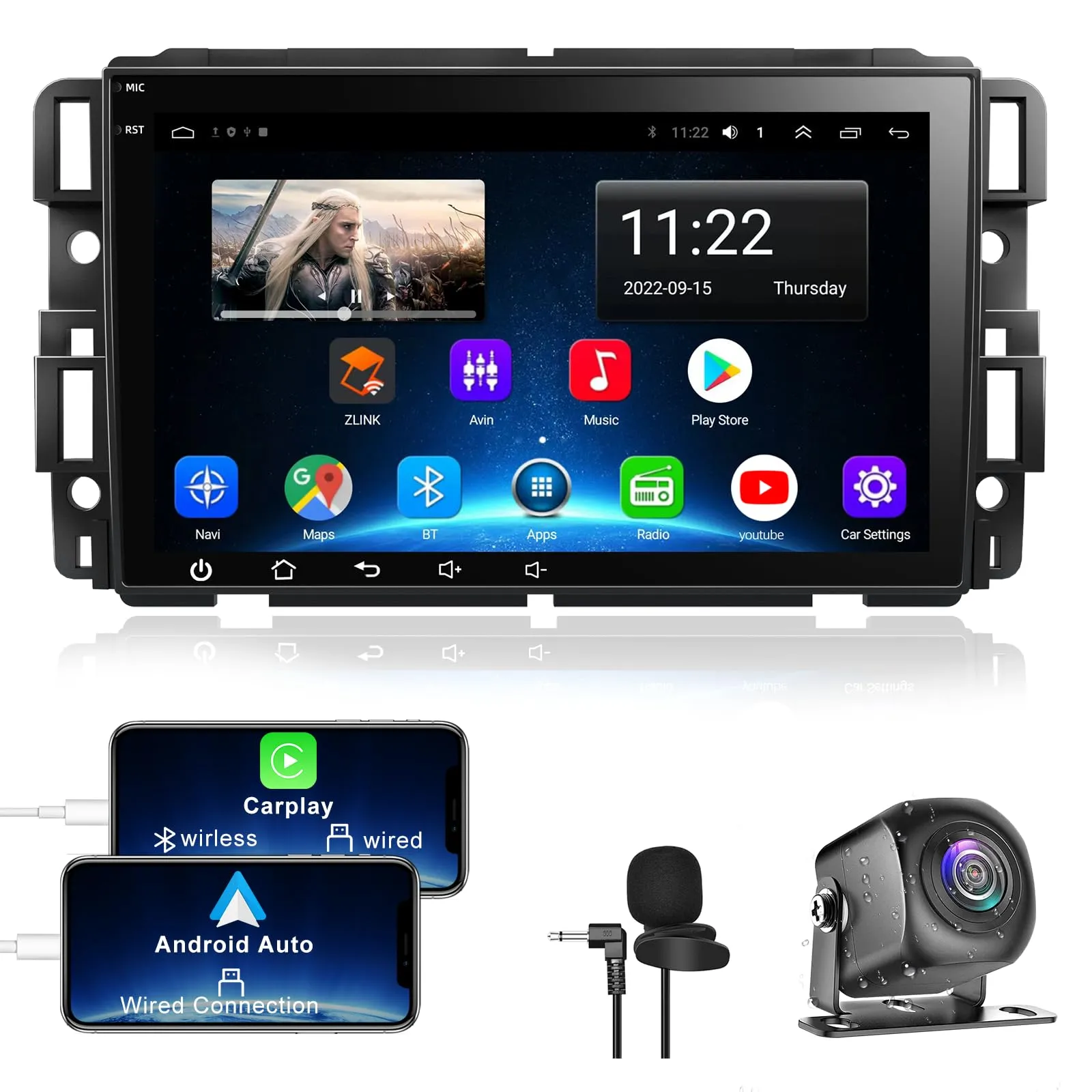 2G 32G Android 12 Car Stereo Radio for Chevy Silverado GMC Sierra Buick Enclave 2007-2012, 8" IPS Touch Screen Car Radio Build-in GPS Wireless CarPlay/Wired Android Auto, Backup Camera/DSP/SWC