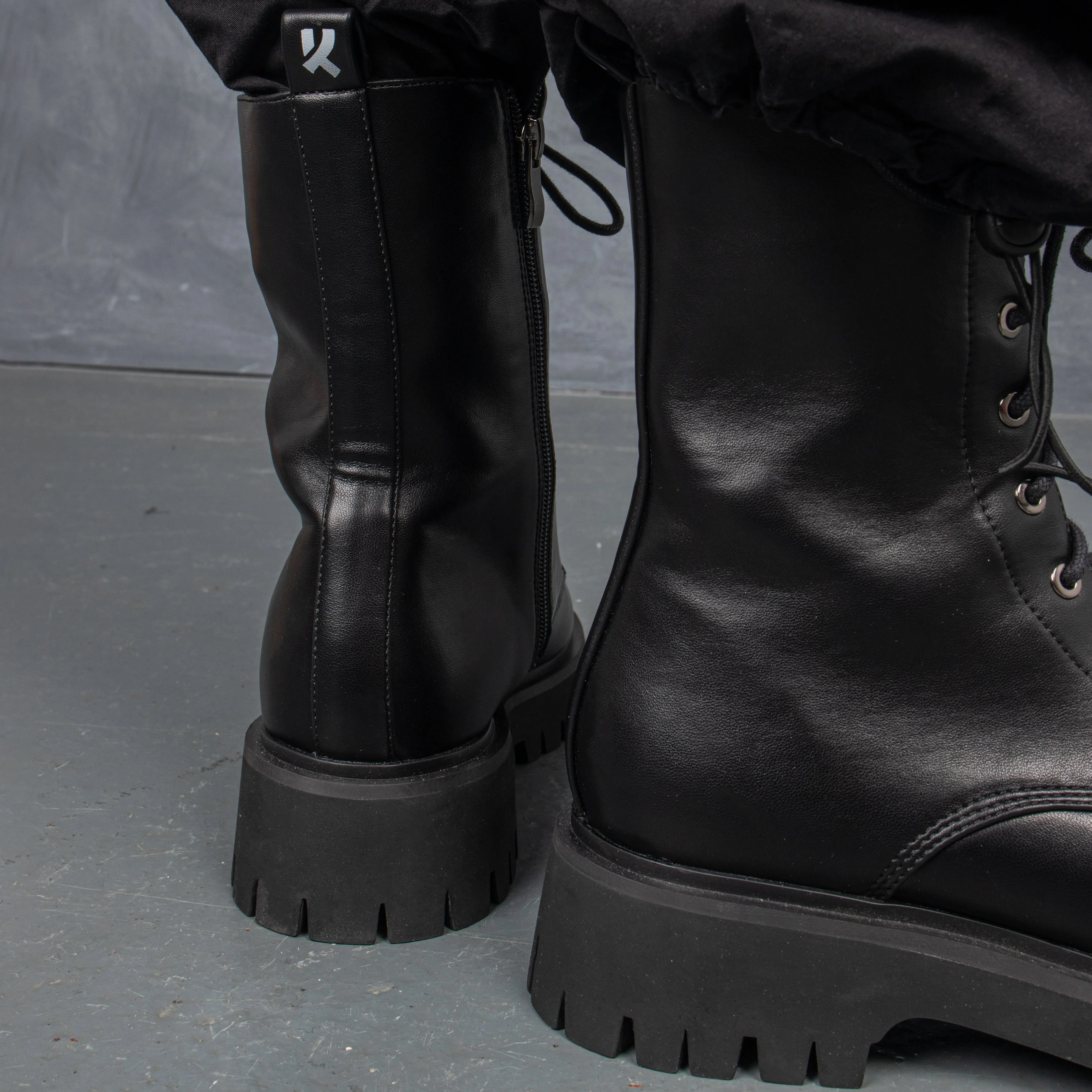 Anchor Black Military Lace Up Boots