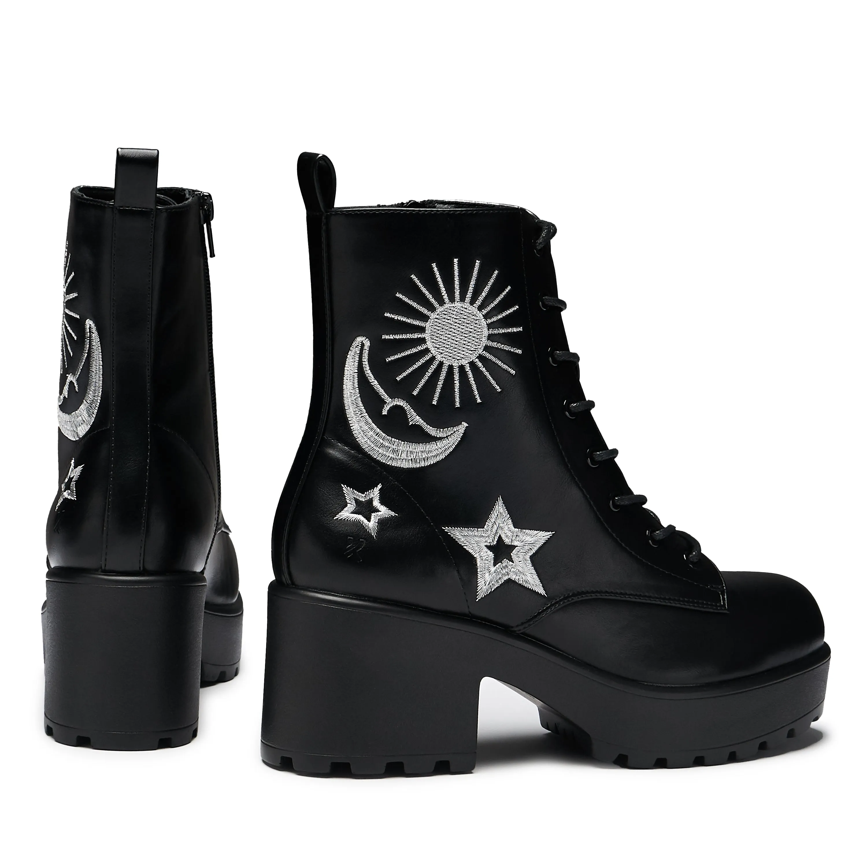 Astro Silver Star & Moon Chunky Boots