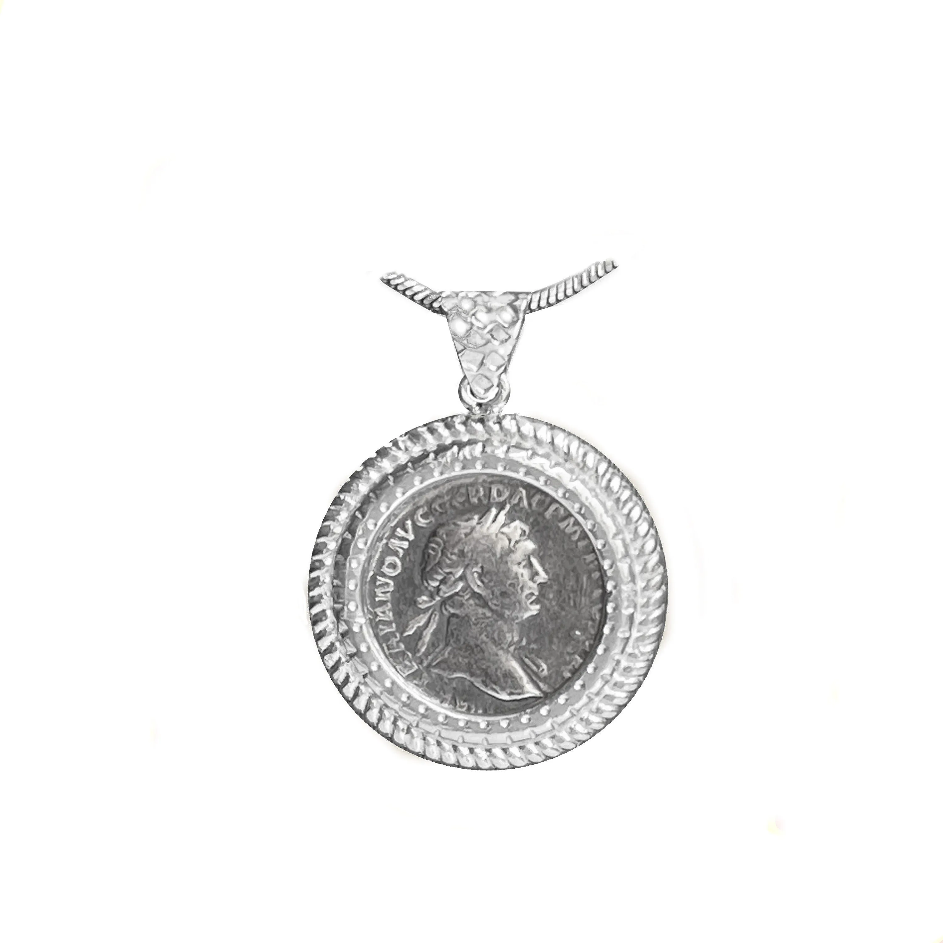 Authentic Roman Silver Coin Pendant depicting the Emperor Trajan