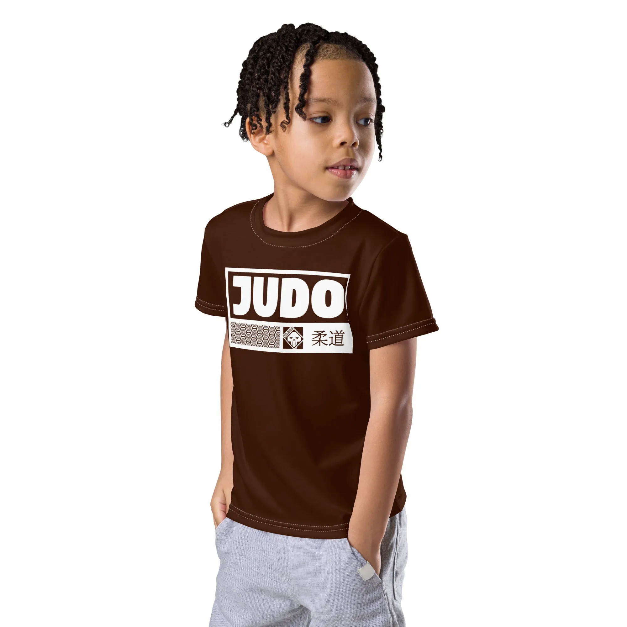 Beach Fun: Boy's Short Sleeve Judo Rash Guard - Chocolate