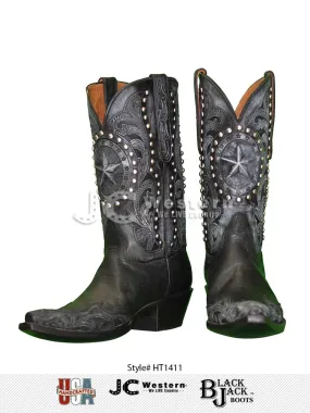 Black Jack HT-1411 Mens Handtooled Vintage Western Boots Black