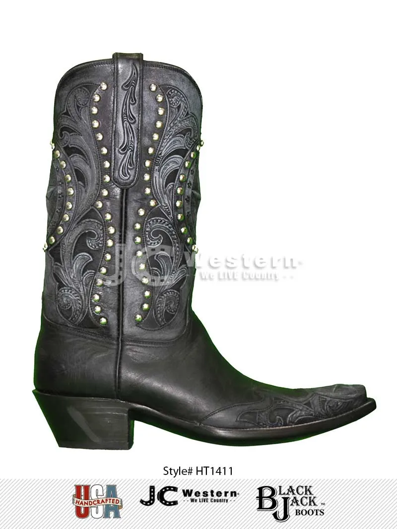 Black Jack HT-1411 Mens Handtooled Vintage Western Boots Black