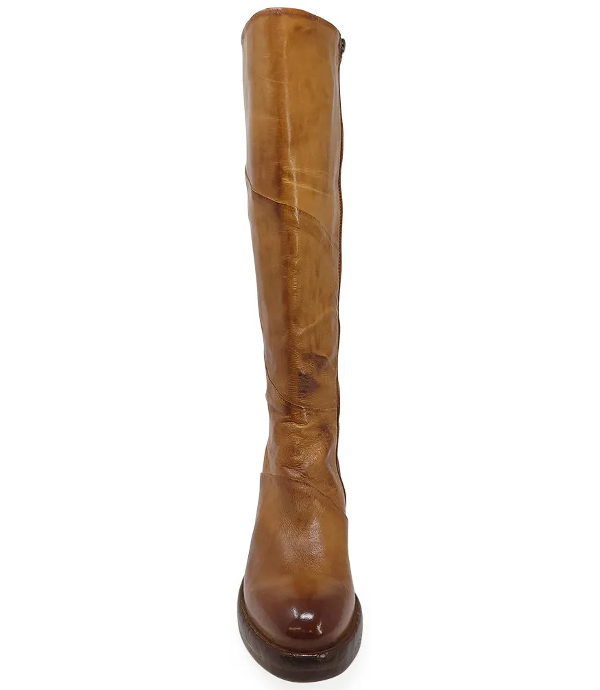 Brown Leather Platform Knee High Boot