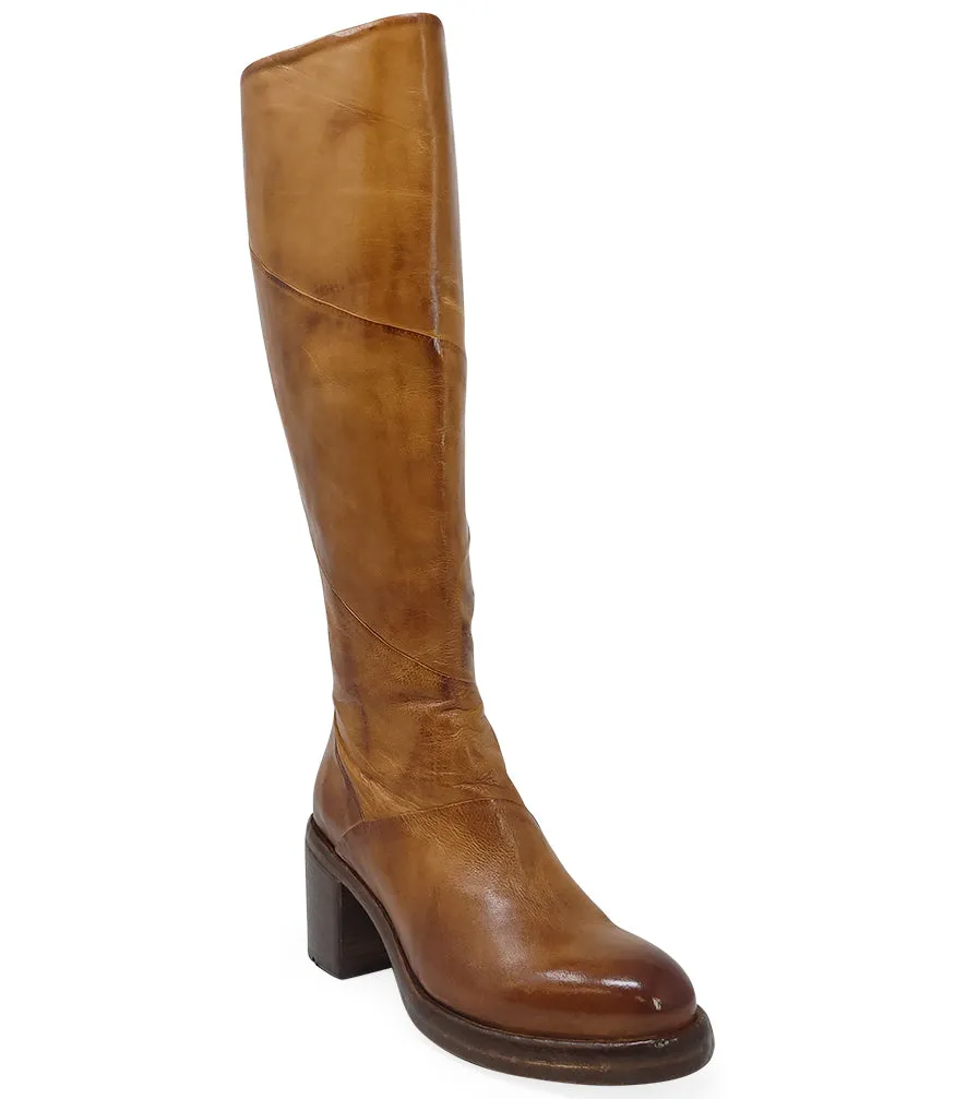 Brown Leather Platform Knee High Boot