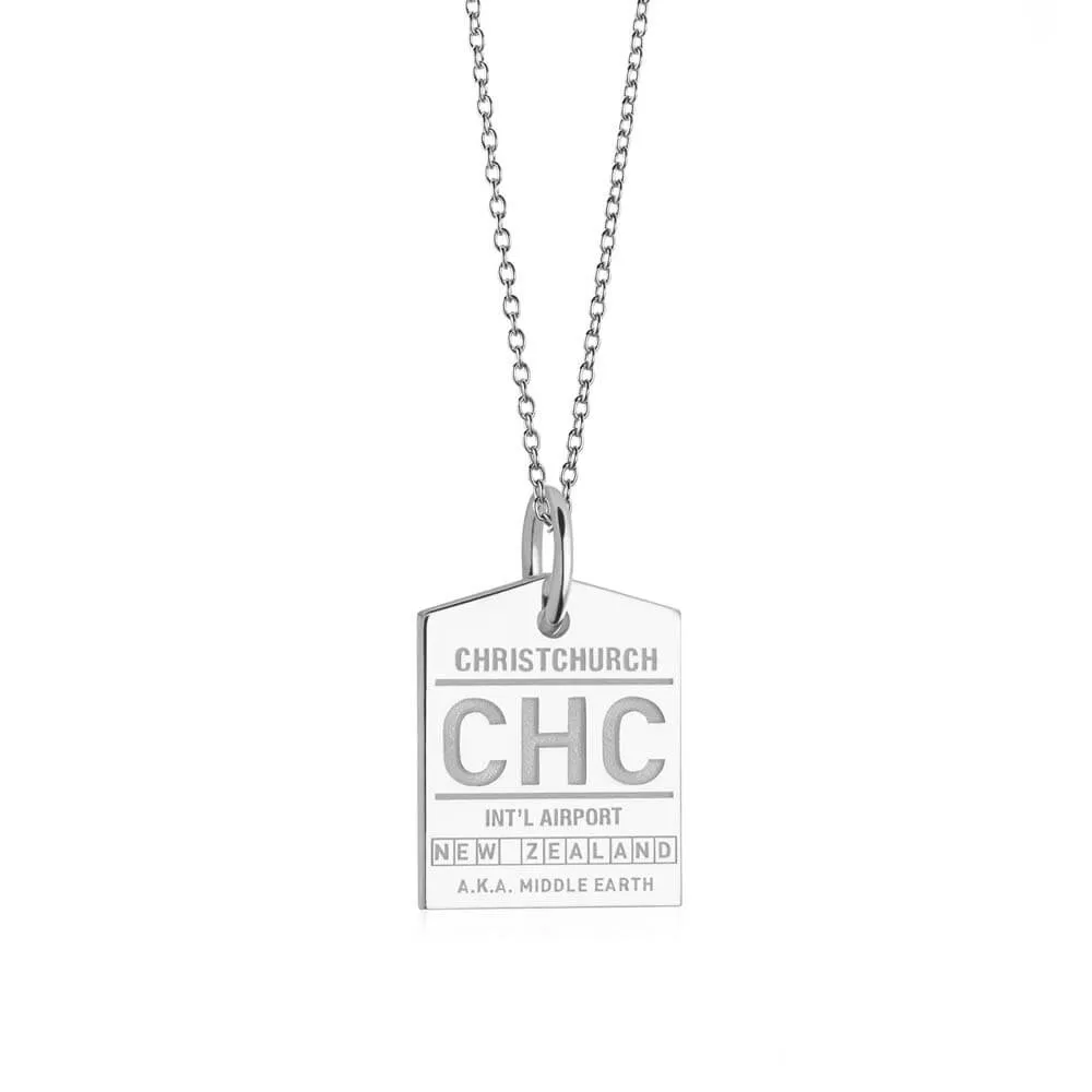 Christchurch New Zealand CHC Luggage Tag Charm Silver