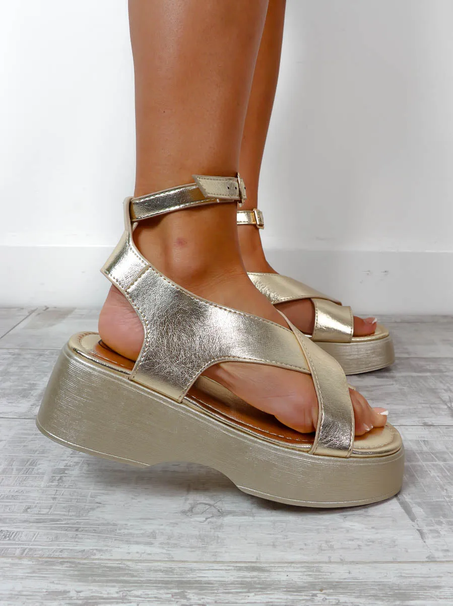 Closer To The Sun - Gold Platform Sandals