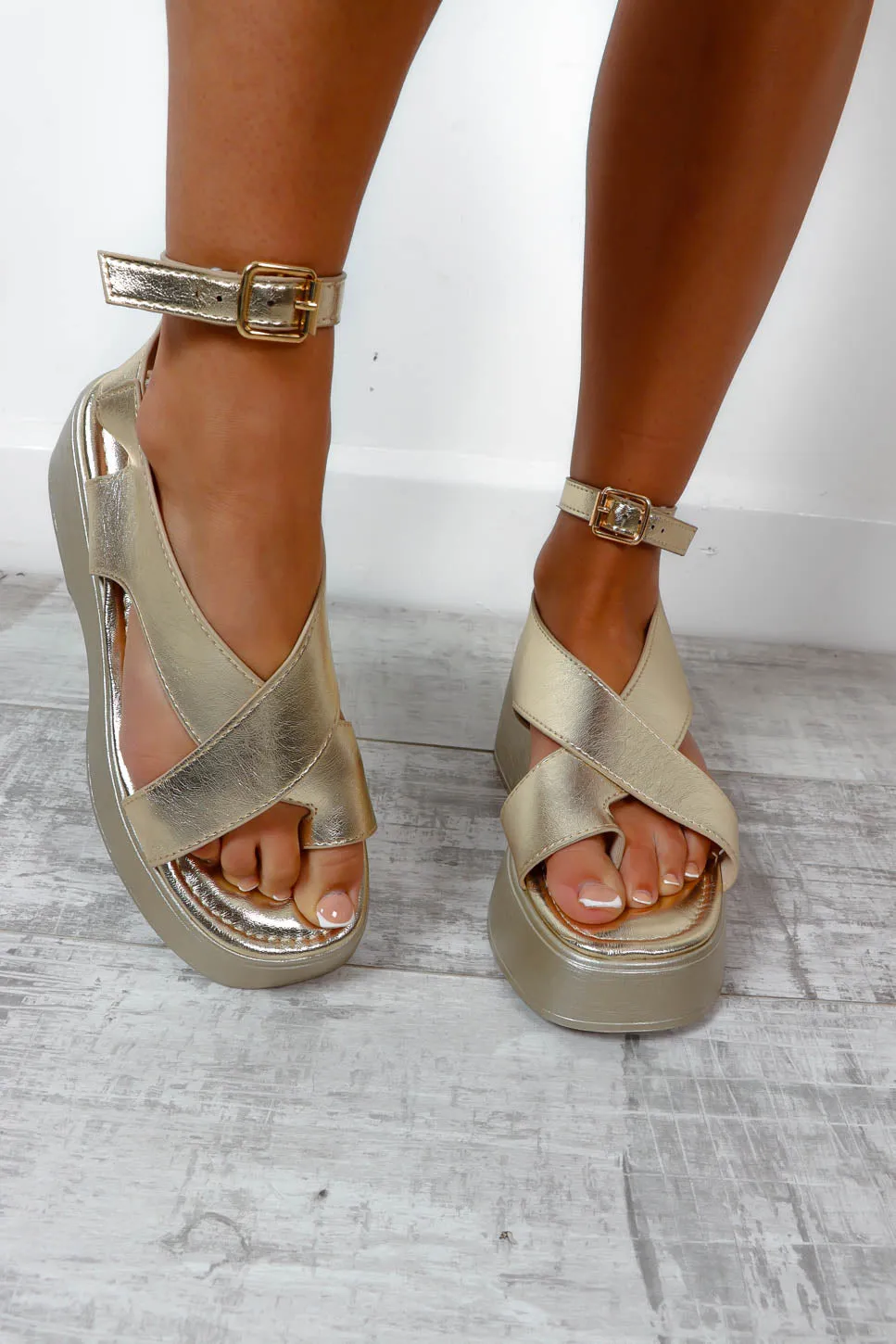 Closer To The Sun - Gold Platform Sandals