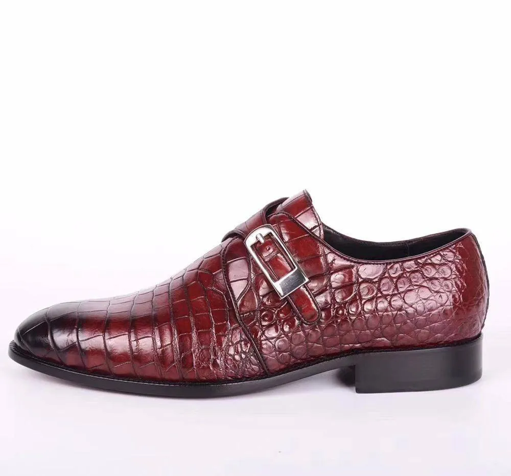 Crocodile Shoes Crocodile  Leather  Man Handmade Mens Dress shoes, Mens Monk Shoes, Mens Formal Shoes,Brushed Red