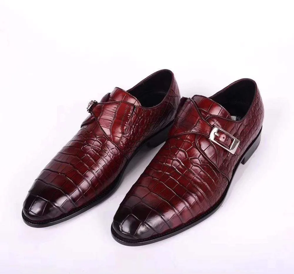 Crocodile Shoes Crocodile  Leather  Man Handmade Mens Dress shoes, Mens Monk Shoes, Mens Formal Shoes,Brushed Red