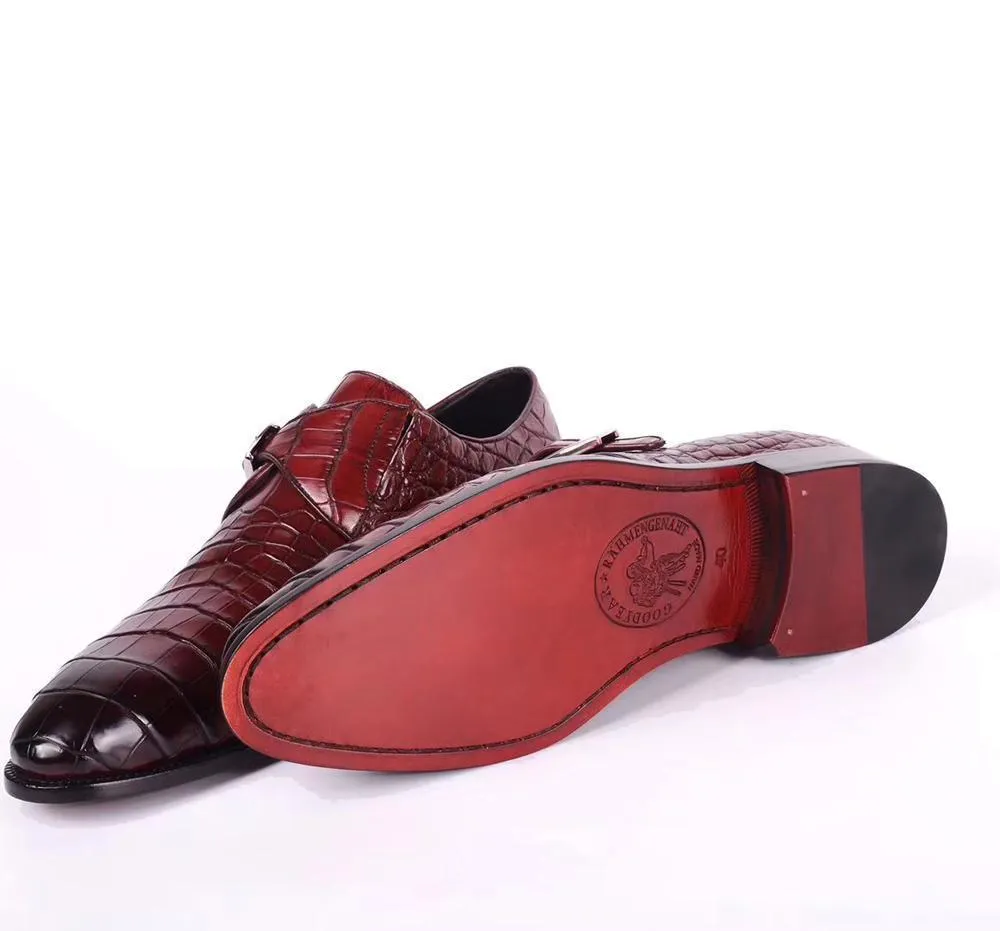 Crocodile Shoes Crocodile  Leather  Man Handmade Mens Dress shoes, Mens Monk Shoes, Mens Formal Shoes,Brushed Red