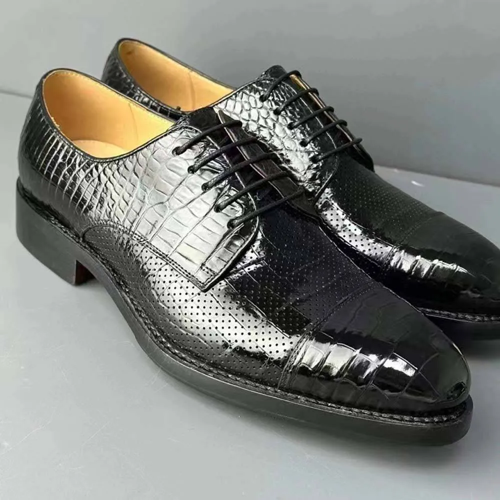 Crocodile Shoes Men Breathable Crocodile Leather Shoes Goodyear Formal Dress Shoes Male Office Party Wedding Shoes