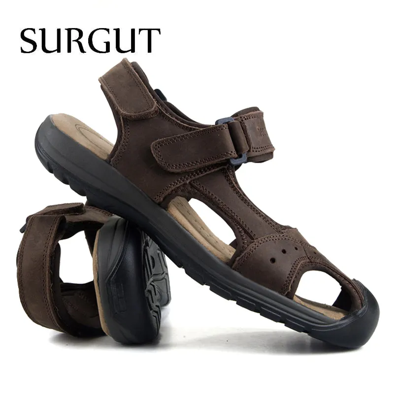 Fashion Summer Sandals Men Shoes  Brand Breathable Quality Leather Beach Sandals Comfy Simple Men's Sandals Shoes