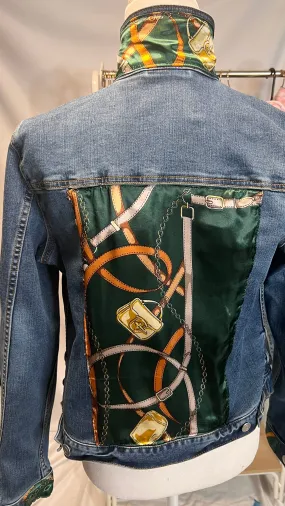 Green Bridles and Bits Scarf on Denim Jacket