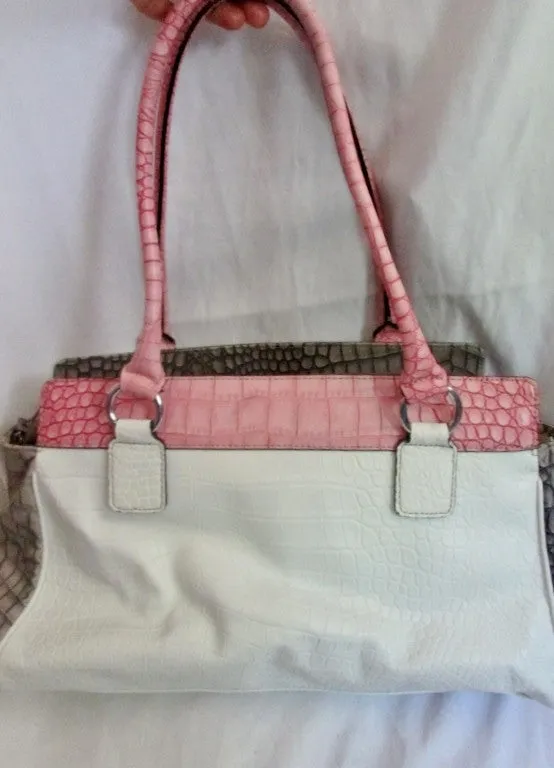 GUESS JACEY Vegan Faux Leather TOTE Bag Shoulder Bag Carryall PINK GRAY Croc Satchel