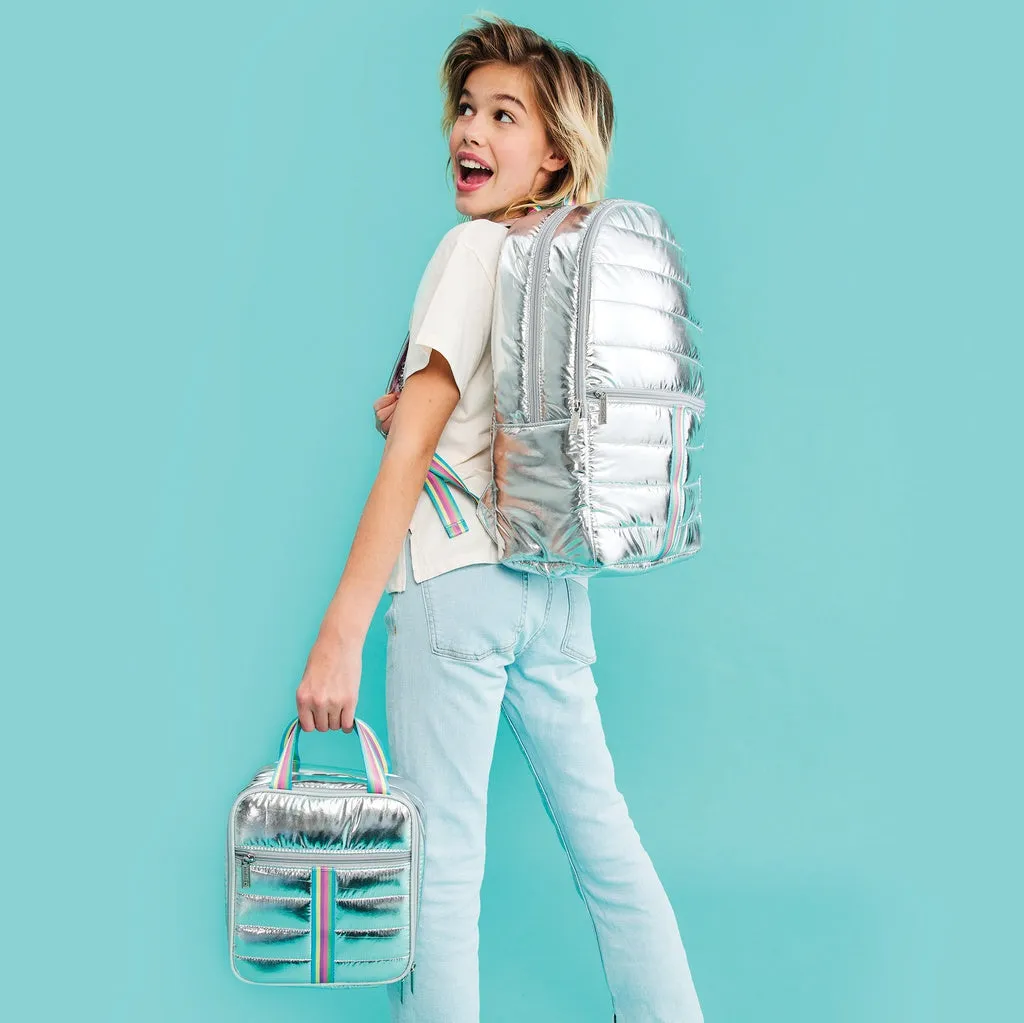 Iscream Silver Metallic Rainbow Puffer Backpack