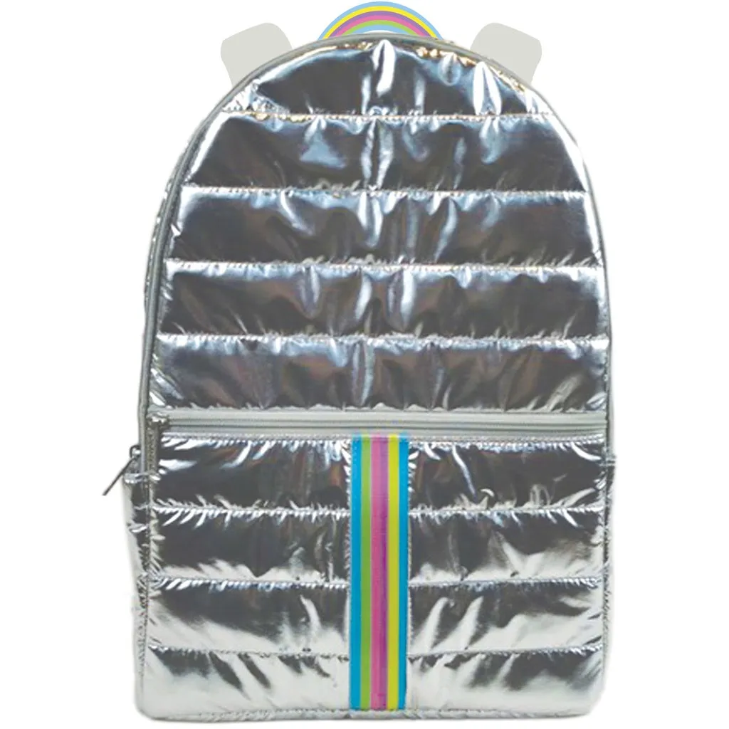 Iscream Silver Metallic Rainbow Puffer Backpack