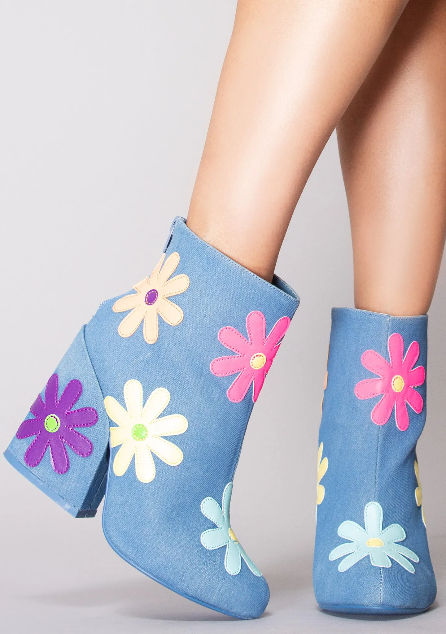 Jem Daisies Ankle Boots in Denim