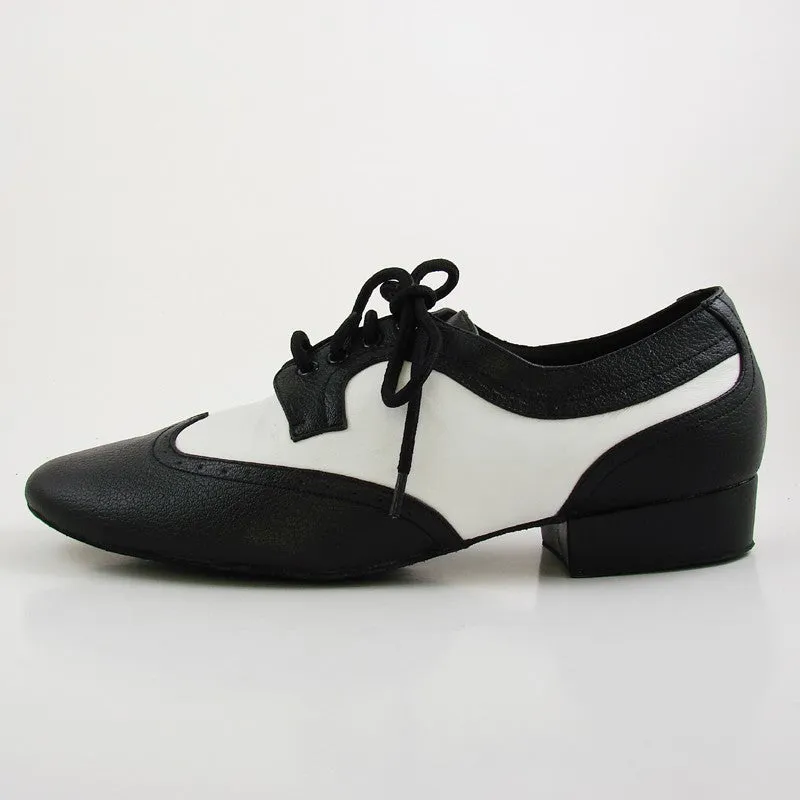 #M99001 Men's Black White Genuine Leather Flats Modern Dance Shoes Tango Party Wedding Square Dance shoes