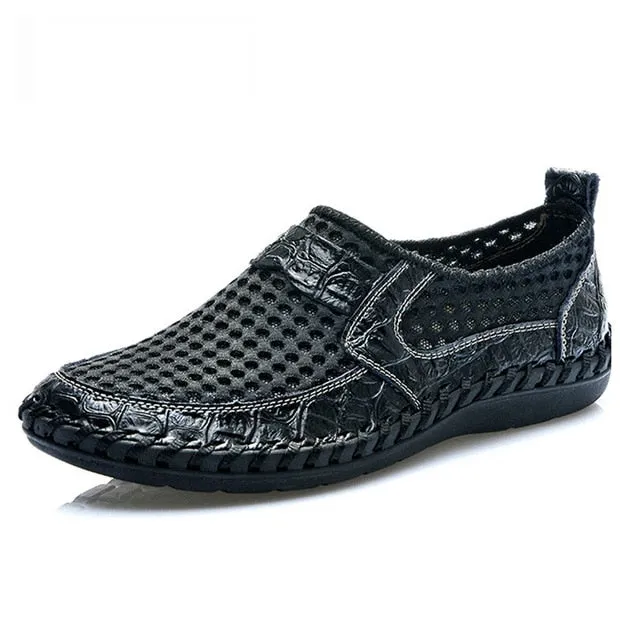 Men's Casual Breathable Mesh Italian Style Genuine Leather Loafer