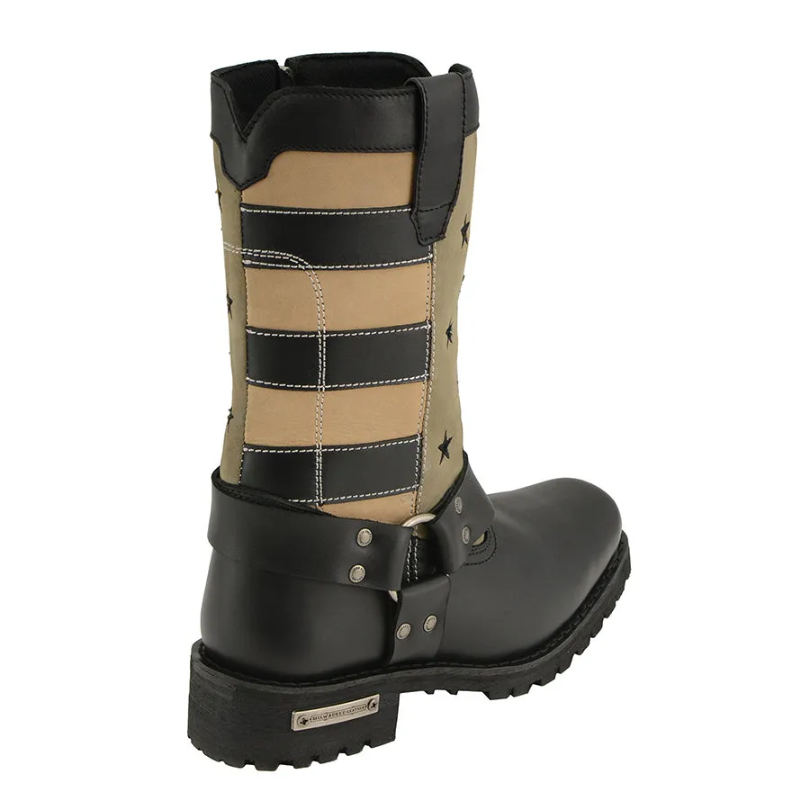 Women’s Black & Tan Stars & Stripes Harness Motorcycle Boot