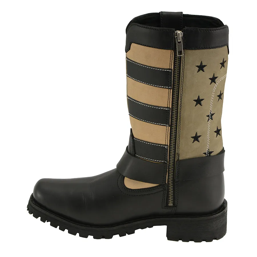 Women’s Black & Tan Stars & Stripes Harness Motorcycle Boot