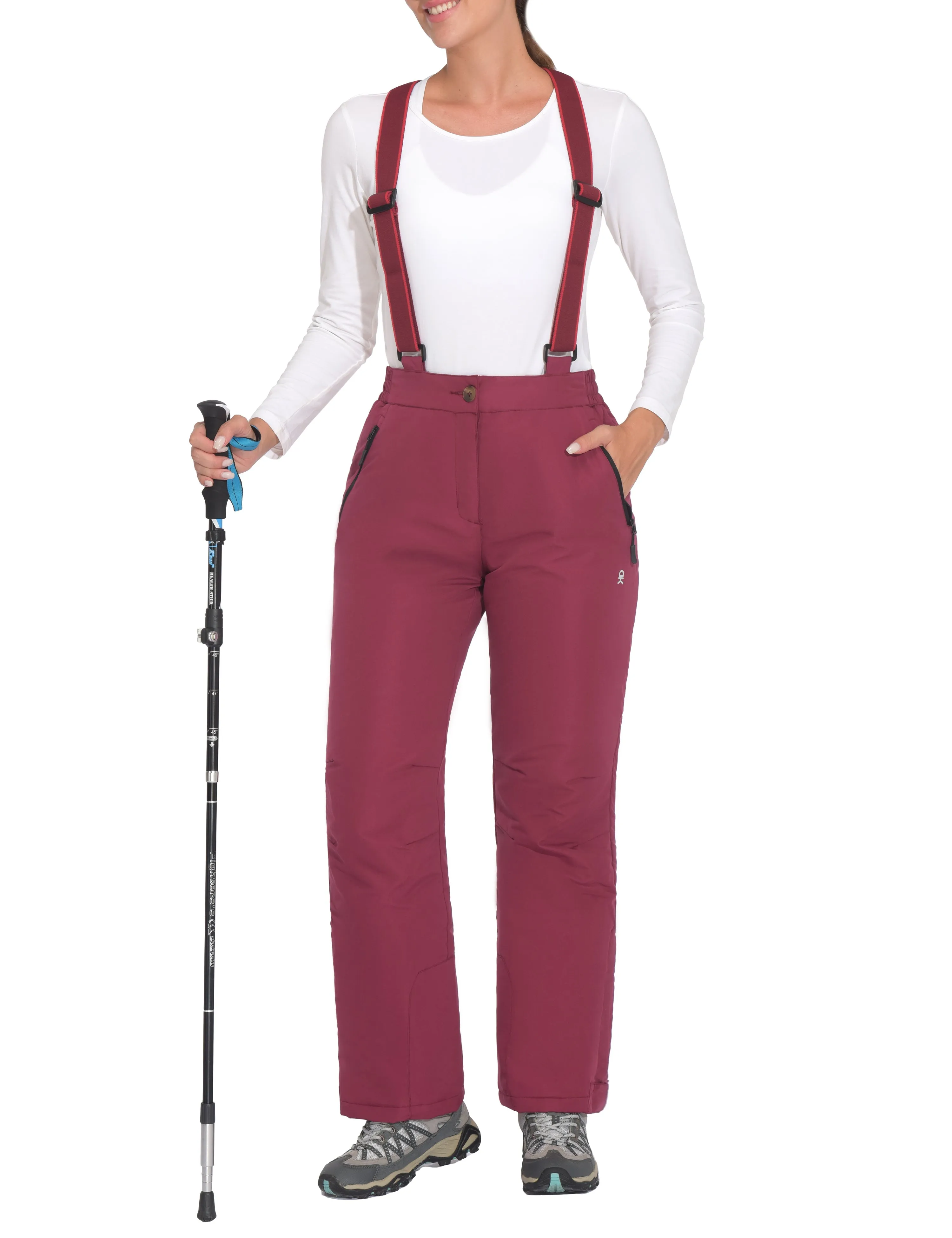 Women's Water Resistant Ski Bibs Insulated Snow Pants with Detachable Suspenders