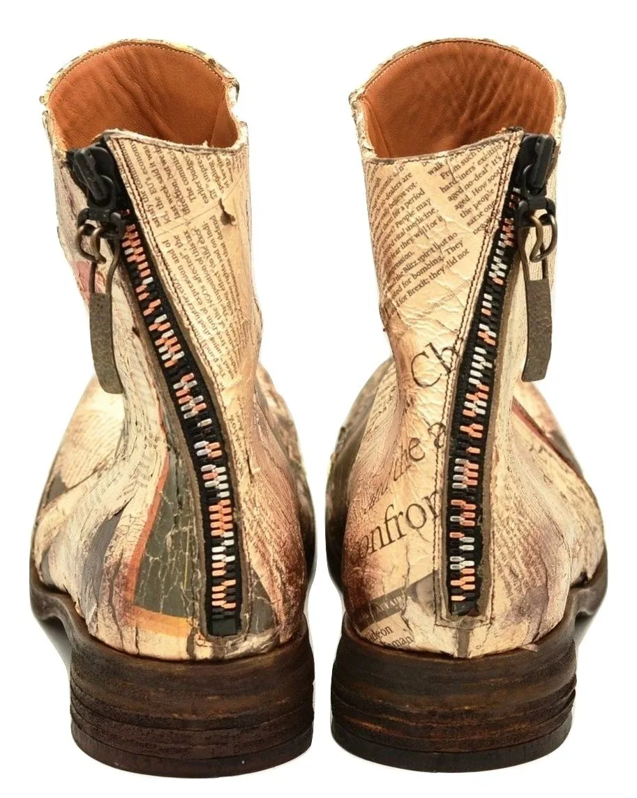 Zip Back Boot  |  decoupage newsprint