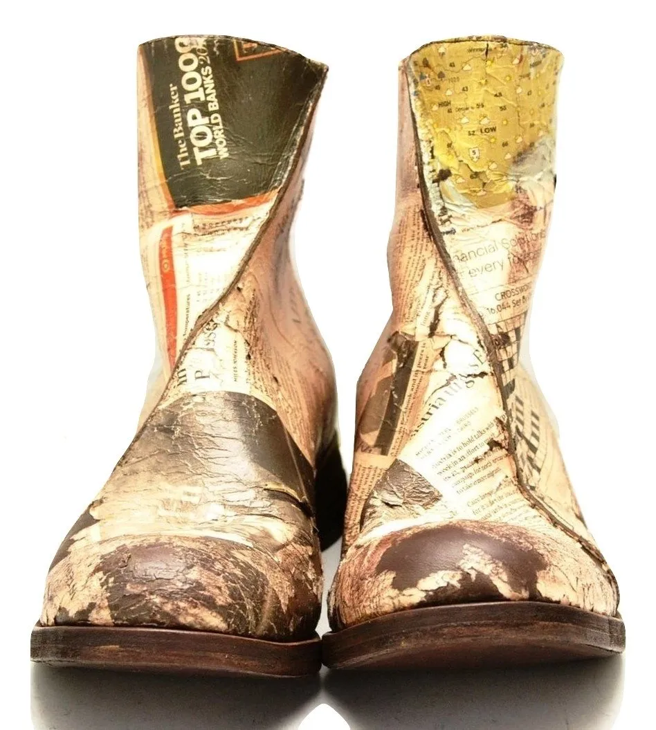 Zip Back Boot  |  decoupage newsprint